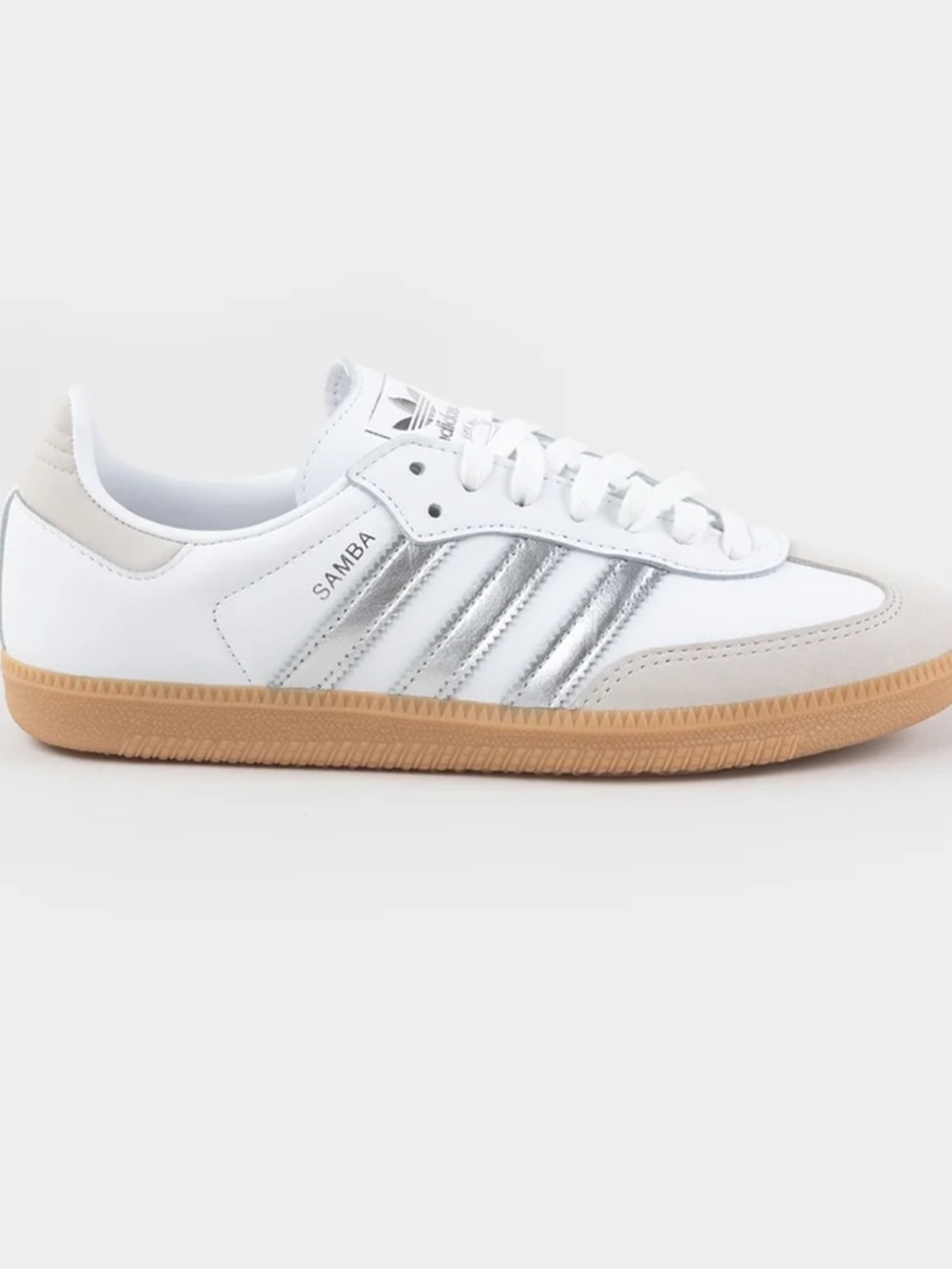 adidas Samba Low-Top Sneakers in White, Silver & Gum- worn one time